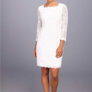 Adrianna Papell White Lace Long Sleeve Dress